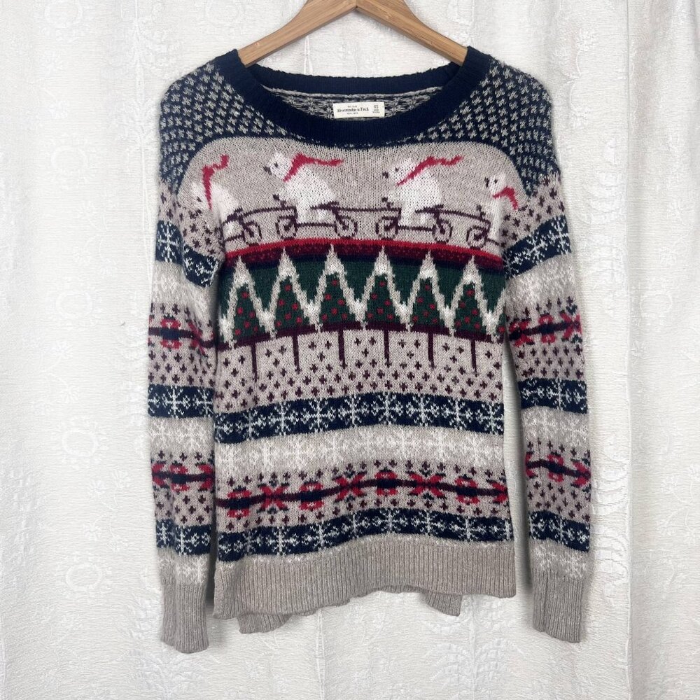 Abercrombie & Fitch cycling polar bear fair isle holiday sweater winter pullover